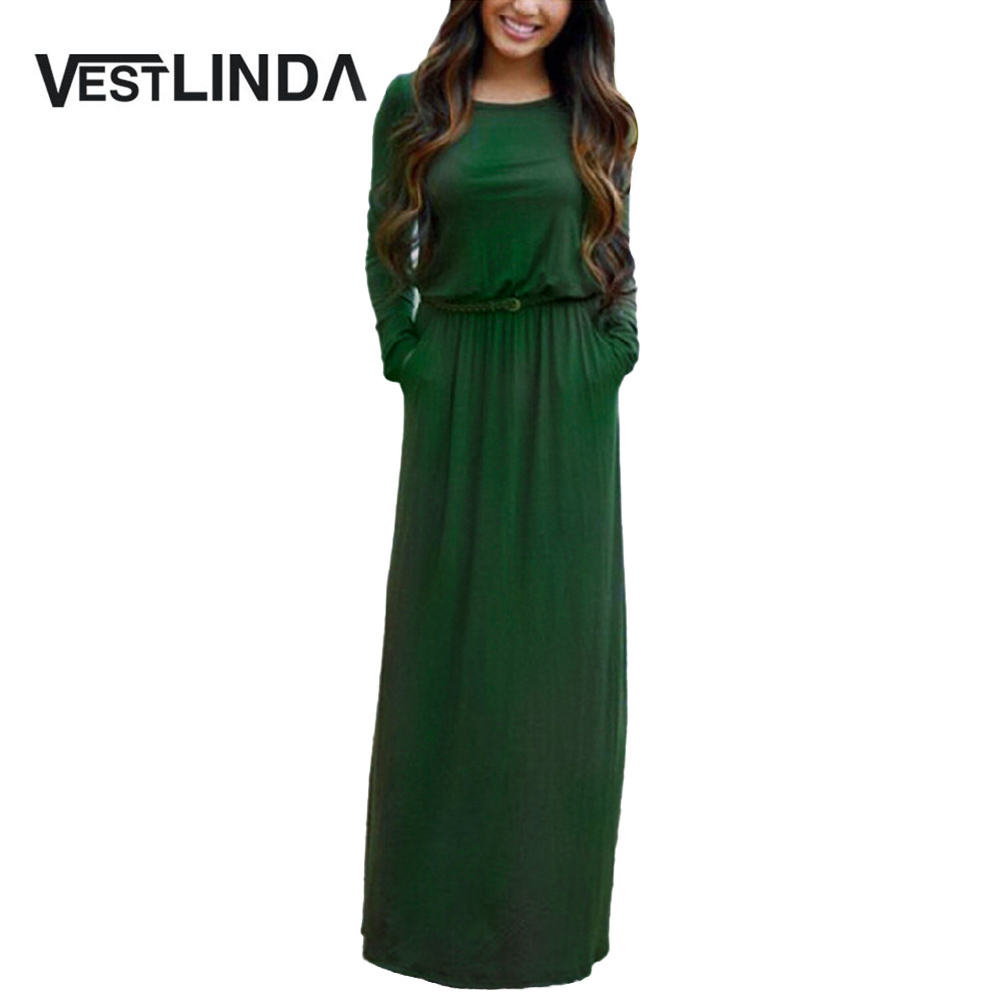 VESTLINDA Vintage Vestidos Longo Jurken Women Maxi Dress Full Sleeve Casual Dress Autumn A Line Solid Ropa Mujer Long Dress 1