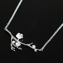 925 Sterling Silver Cherry blossom Necklace Fashion Summer Jewelry Branch Flowers Necklaces Pendants for women Joyas