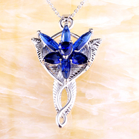 lingmei Wholesale Vintage Lord of the Arwen Evenstar Sapphire Quartz 925 Silver Chain Necklace Pendant Unisex Jewelry Women Gift