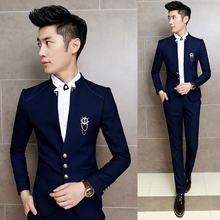 2016 New 2PCS/Set Slim Fit Prom Homme Men Costume Wedding Suits Classic Chinese Collar Party Dress Suits Boys Jacket with Pants