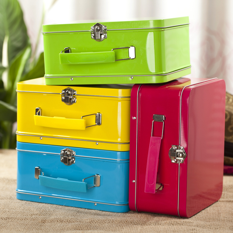 Free shipping Colorful fashion handle tin box / buckle metal box