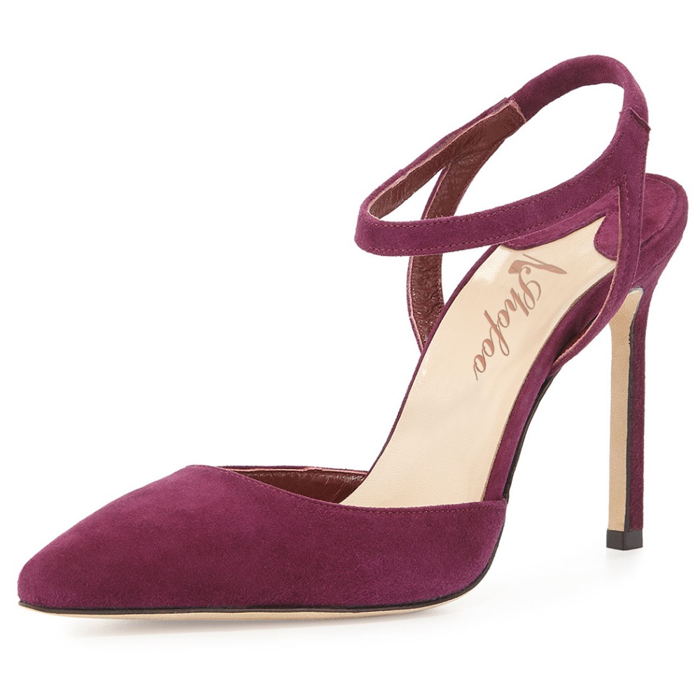 Women Purple Suede Pointed Toe Ankle Strap Sexy High Heels Pumps Shoes for Woman, wedding&casual&Party