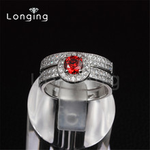 Longing S925 Sterling Silver Jewelry Ruby CZ Diamond Ring Sets Double Rings antique Wedding Jewelry For