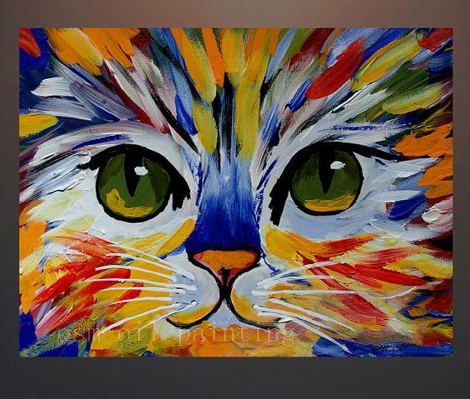 100 Handmade Abstract Cat Portrait Acrylic Painting Hand Painted