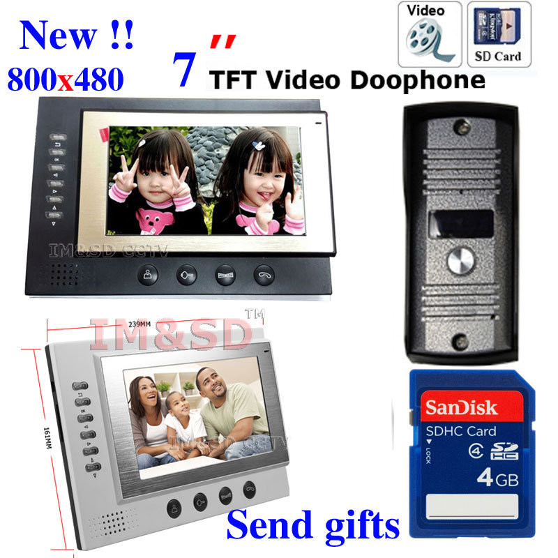 7 inch Monitor Color Video Door Phone Intercom System Night Vision Waterproof Camera 8GB SD Card Video Record