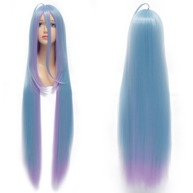 Hot!! No Game No Life Shiro Cosplay Wig Blue Purple Mixed Long Synthetic Hair Anime Wigs 100cm Cos-0016