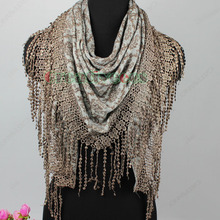 New Stylish Vintage Unique Tribal Style Printed Lace TrimLong Tassel Triangle Scarf Shawl Wrap New