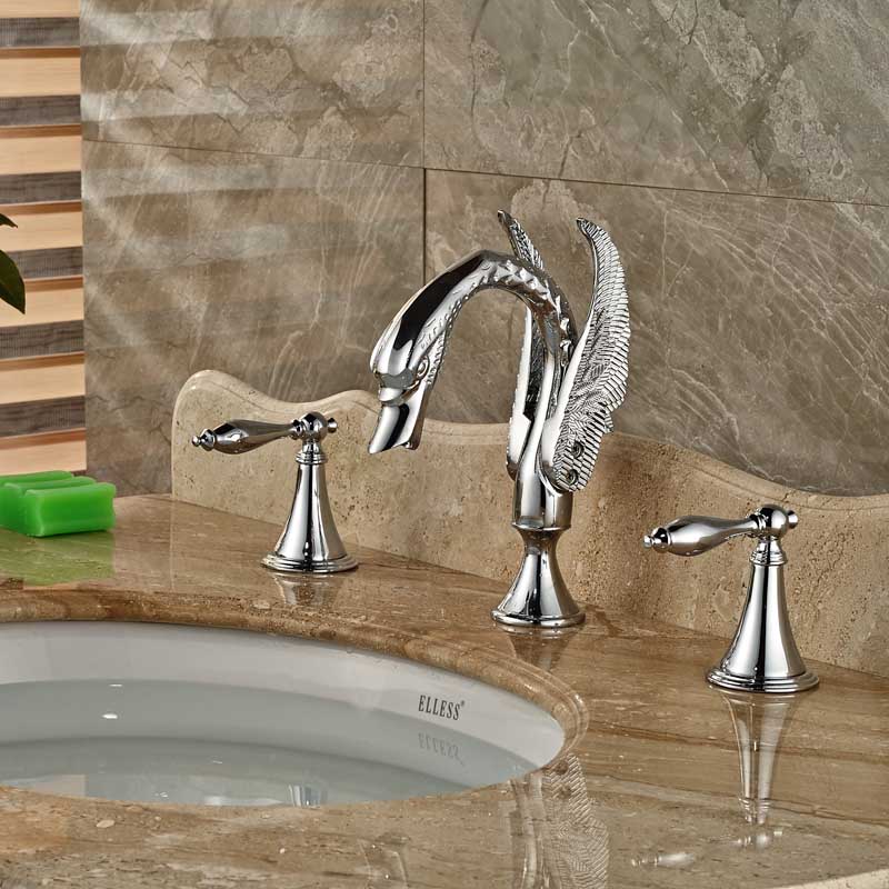 Mount Swan Basin Sink Mixer Faucet Dual Handle Brass Chrome Bathroom Hot Cold Mixer Taps