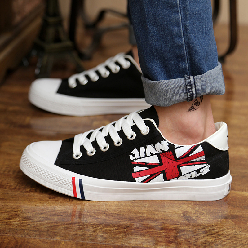 Top quality men low top sneakers classic lace up canvas shoes flag print casual flat sheos