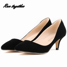Free shipping New Fashion OL casual women pumps shallow mouth solid Flock ladies pointed toe high heeled shoes size 35-42