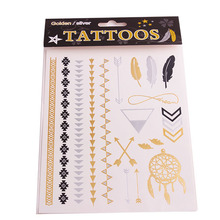 2015 NEW Design Fashion Sex Flash Temporary Tattoo Necklace Choker Bracelet flash Tatoo Golden Metalic Henna fake Body Art