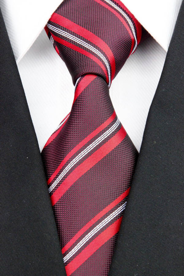 NT0169 Red Black Stripe Smooth Jacquard Woven Classic Elegant Silk Polyester Mans Business Wedding Luxury Tie