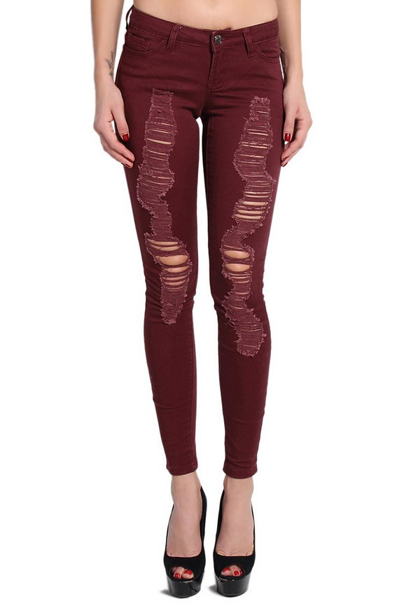 maroon ripped jeans