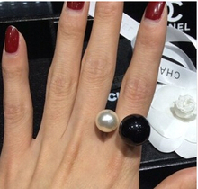 New Arrival 2014 Fashion High quality ring Elegant Colored Double Pearls Ring Lovey Glory asymmetry Pearl E-shine Jewelry T2025