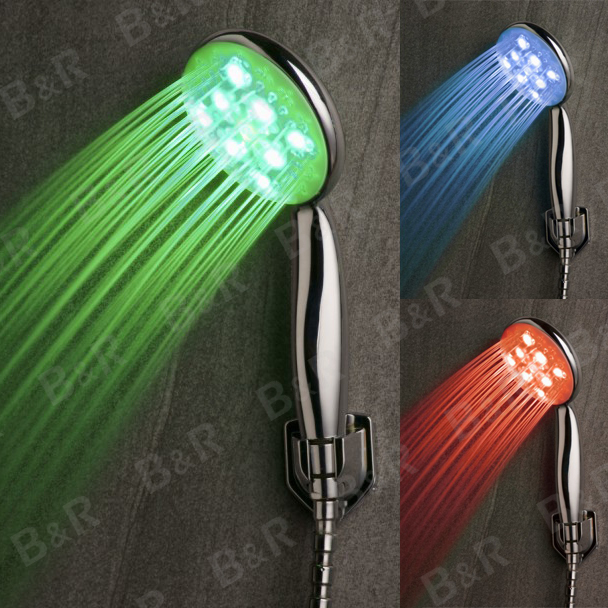 Free shipping NEW LED shower head Trichromatic lamp Temperature control Hydroelectric power Shower hand QY-1007