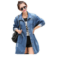 Women Coats 2016 Slim Denim Jacket Female Long Sleeve Single Breasted Pockets Casual Jeans Jacket