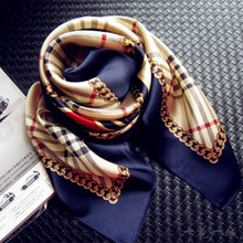 90 90cm font b Plaid b font Neck Scarf Femme Bandanas Luxury Brand Women s Square