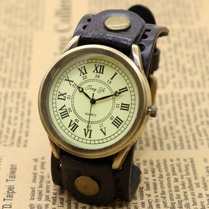 Roma Number Dial Vintage Leather Bracelet Quartz Wrist Watch Men Boy Gifts 