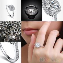 Women s 9K White Gold Plated Zircon Crystal Engagement Wedding Jewelry Ring 1OME