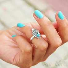 Hot New Come Retro Vintage Silver women Hand rings Of Fatima Hamsa With Evil Eye For