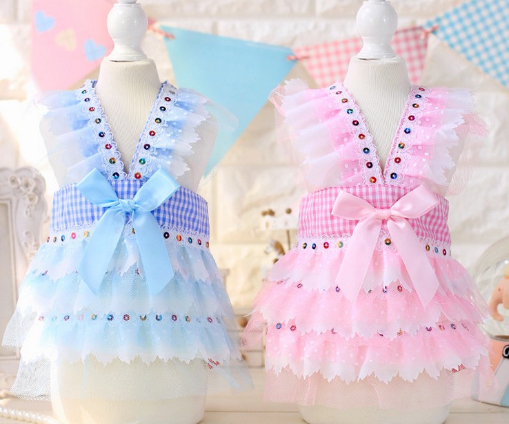 Free shipping Adorable princess sequin font b tartan b font suspenders skirt dog dresses pet apparel