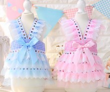 Free shipping Adorable princess sequin tartan suspenders skirt dog dresses pet apparel cute puppy clothing tc