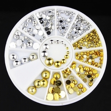 3d nail rhinestone decoration golden silver gold acrylic ball decoration for nails tip studs tools 6size