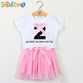 Sodawn Summer Girls Clothes Set Digital 2 T Shirt Pink Dress 2Pcs Kids Clothing Set Girls