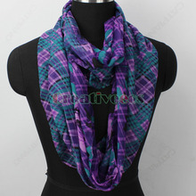 Stylish Women Girl s Soft Plaids Tree Graffiti Flower Leaves Print Infinity 2 Loop Cowl Eternity