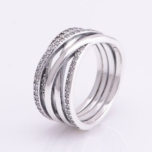 Authentic 925 Sterling Silver classic lines intertwined rings with Cz Pandora compatible charm for Women Jewelry Free Shipping