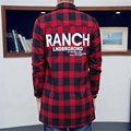 2016 New fashion trend Printing shirts England flannel extended Red plaid long sleeved men casual shirt