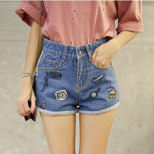 2016 kawaii women’s hole denim shorts female loose harajuku casual embroidery female plus size pants and jeans for women