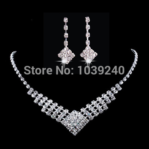 Free Shipping Silver Wedding Bridal Formal Jewellery Crystal Rhinestone Necklace Earring Set