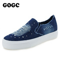 GOGC 2016 Designer Denim Shoes with Rhinestone Crystal Comfortable Thick Bottom Canvas Shoes Women Casual Shoes