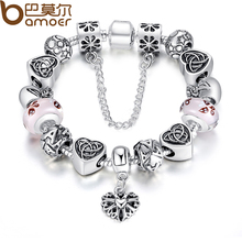 BAMOER TOP Promote European Appeal Bracelet For Girls With Coronary heart Letter Beads Pink Murao Glass Beads three Colours PA1825