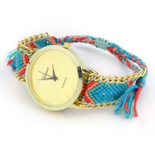 Women’s Geneva Ethnic Cotton Blend Braided Analog Quartz Chain Bracelet Wrist Watch