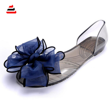 Flower Sandalias Femininas 2016 Summer Fashion Women Melissa Jelly Sandals Transparent Peep Toe Crystal Beach Flat Shoes XY-036