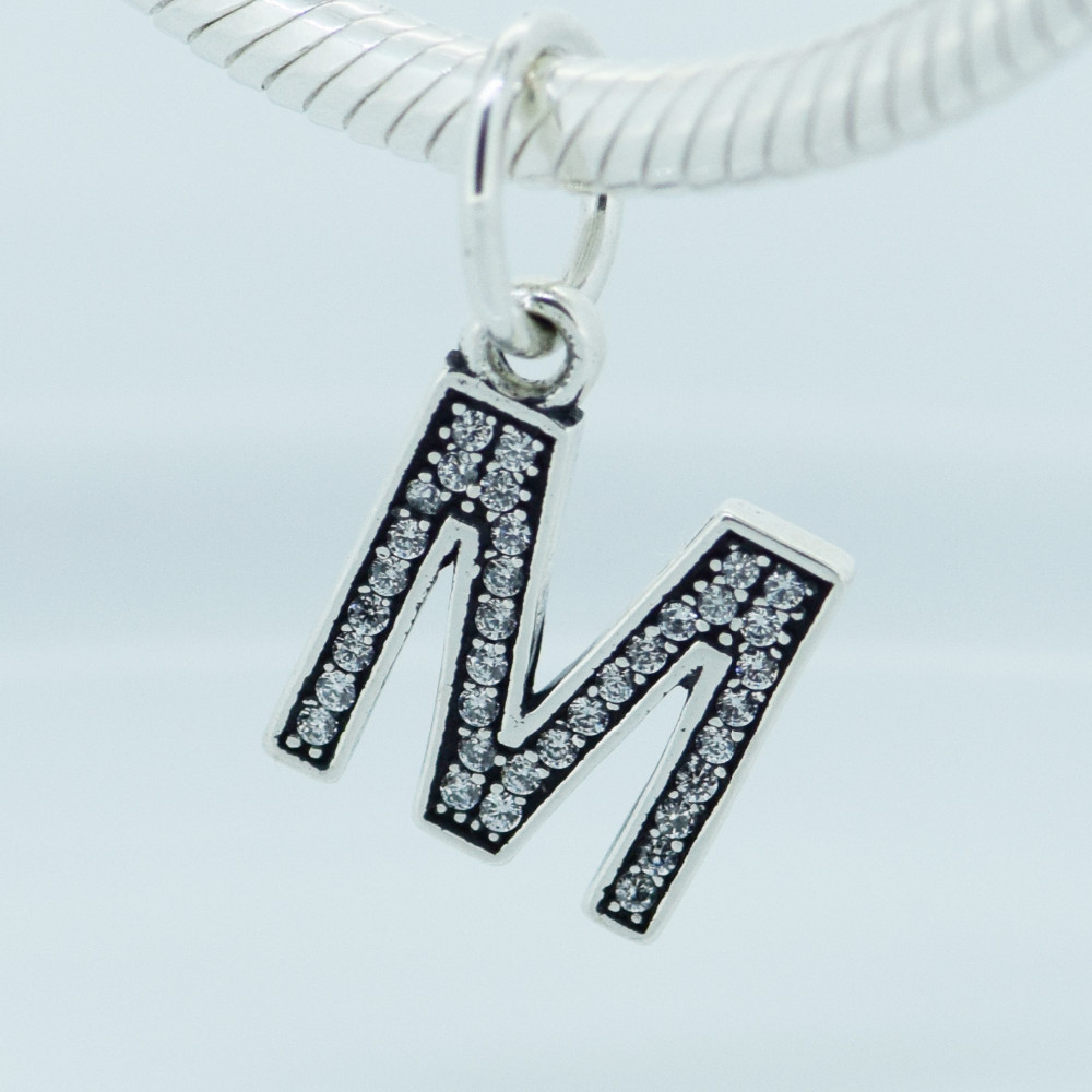 Fits Pandora Bracelet DIY Making Authentic 100% 925 Sterling Silver  Letter M Pendant with CZ Stone Brand Charm 2015 Fashion