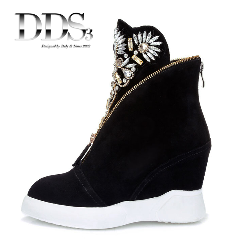Гаджет  DDS Guiseppe Crystal Nubuck Leather Zip High Top Wedge Sneakers In Black Rhinestone Ankle Boots Platform Shoes Woman None Обувь