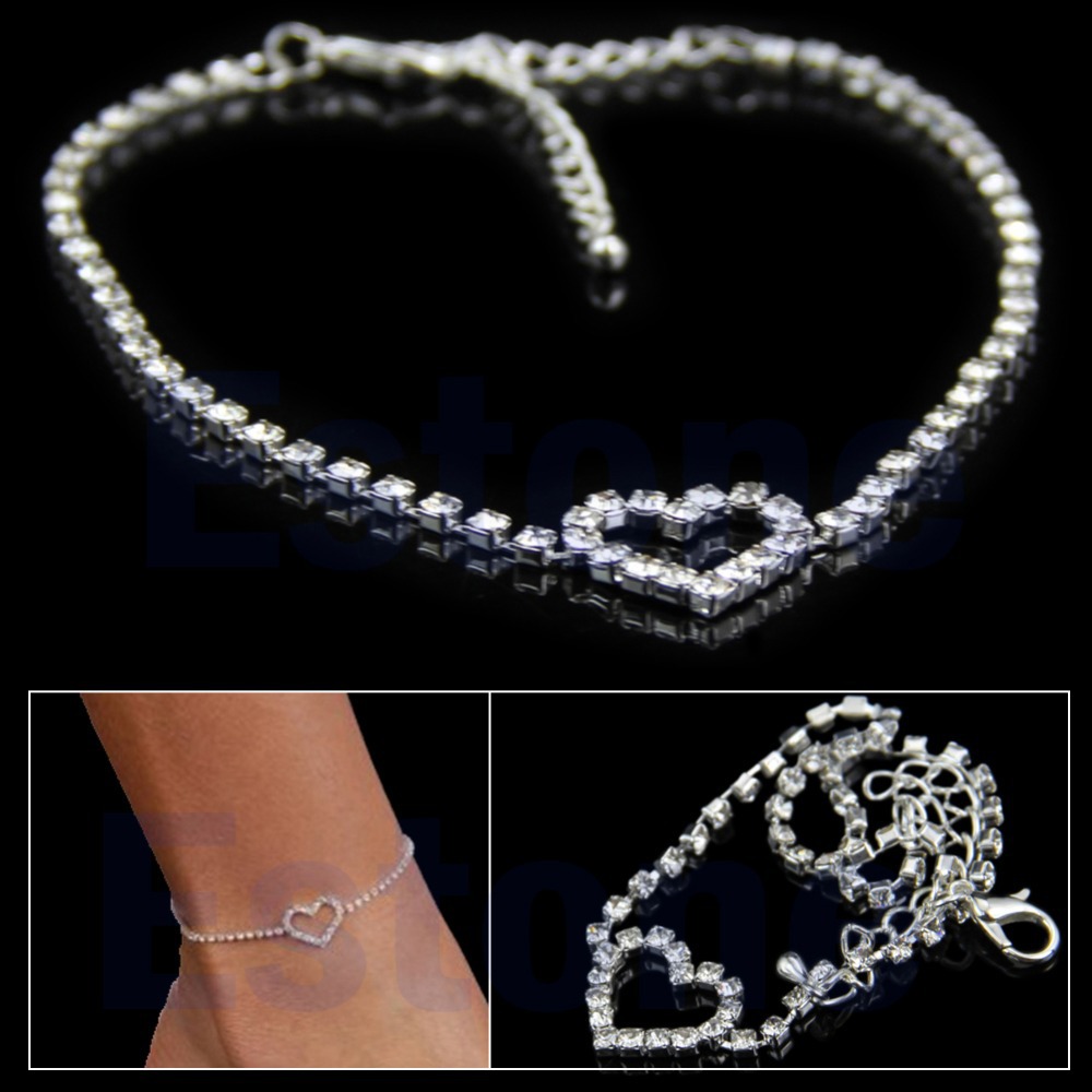 Sexy Women Love Gift Heart Rhinestone Foot Anklet Wedding Jewelry Ankle Bracelet