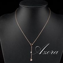 AZORA Heart Linked To Heart 18K Rose Gold Plated Stellux Austrian Crystal Jewelry Pendant Necklace TN0082