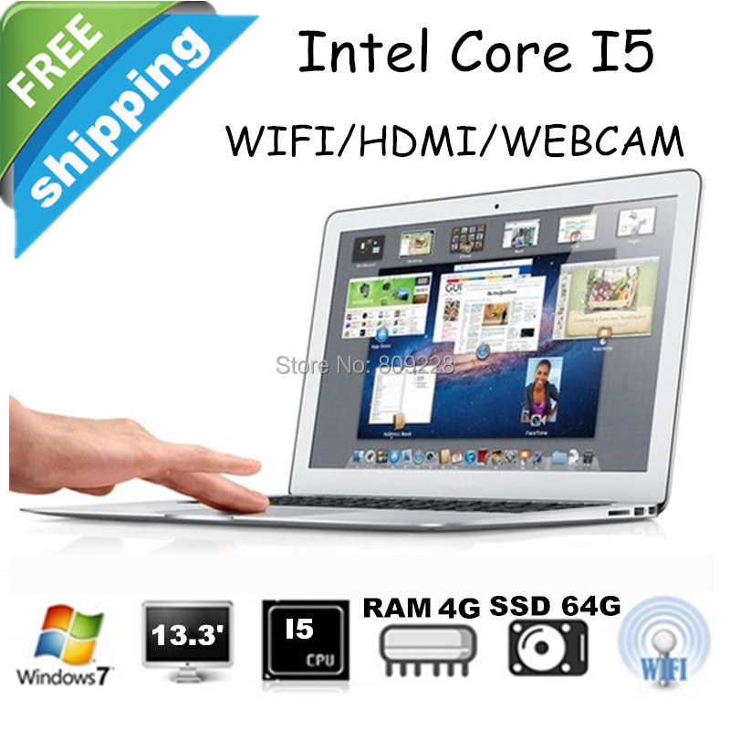 Free shipping Ultrathin 13 3 i5 Laptop computer Dual core 1 8GHz Notebook 4GB RAM 64GB