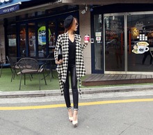 2015 Fashion Plus Size Spring Women s Long Sleeve Plaid Print Open Stitch Belt Peplum Slim