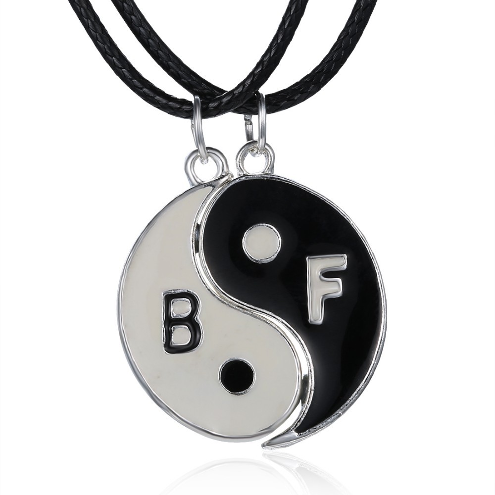 Handmade leather rope yin yang choker necklace for men puzzle best friends necklaces pendants men friendship jewelry wholesale