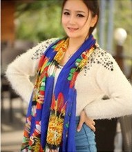 Long chiffon Velvet scarf/1pc Indian style Feather Flower Printed woman decorated scarf/SJ-021