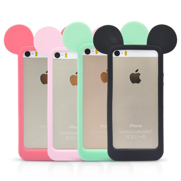 New Fashion Black 3D Mickey mouse ears silicon frame bumper for iPhone 5G 5 5S case soft Rubber lovely cartoon phone cases cover