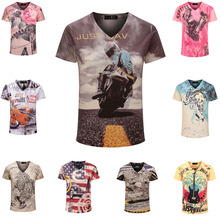 New summer vintage short sleeve v neck 3d printed t shirt men brand cotton mens t shirts fashion 2015 tops Men’s Clothing