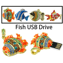Wholesale necklace jewellery 8GB 16GB 32GB 64GB USB color fish Crystal Flash Memory Drive Stick ispread free shipping