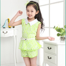 3-14Y Summer Girl Lace Suit Quality Fabrics Children’s Clothing Fashion Girl Sets Sleeveless Clothes Pants Girls two-piece Sets
