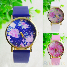 2014 New Fashion Women dress Leather Geneva Rose Flower Watch Dress Quartz Watches 0ODE